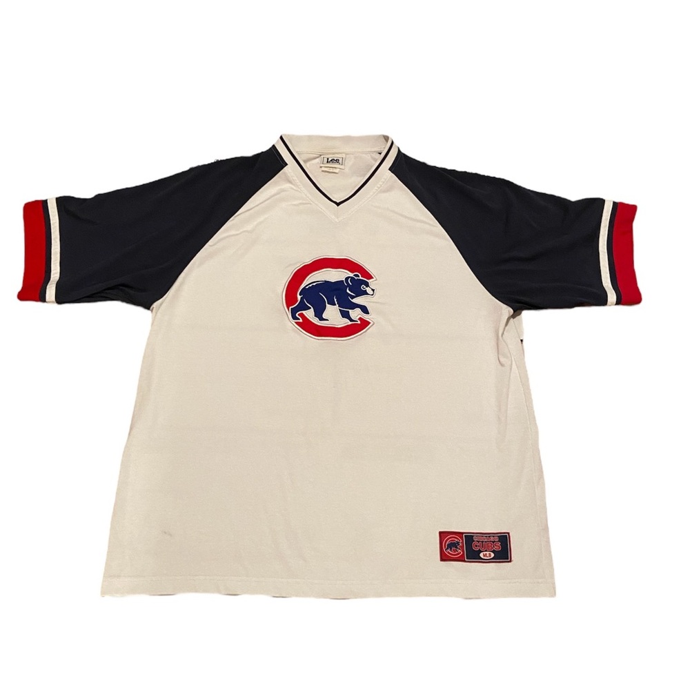 Vintage Y2K Lee Sport MLB Chicago Cubs V-neck Jersey Tee Shirt XL Embroidered